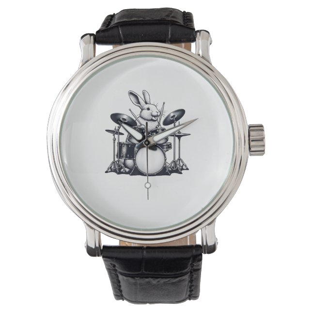 Reloj De Pulsera Conejo Conejo Cute Jugando Drums Rabbits Drummer M (Anverso)