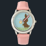 Reloj De Pulsera Conejo de conejo dulce personalizado<br><div class="desc">Este adorable reloj infantil presenta un dulce ilustracion vectorial de un conejo conejo que sostiene una flor,  y puede ser personalizado con el nombre,  monograma,  inicial o cualquier texto de su elección para un regalo perfecto para el personalizado.</div>