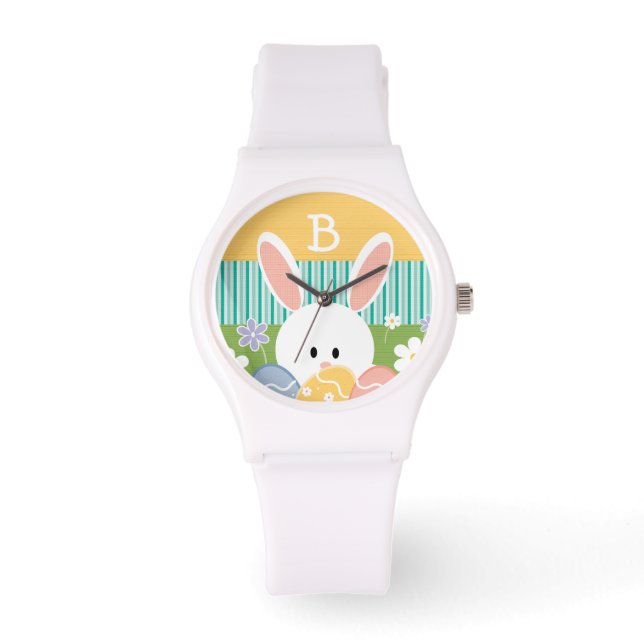 Reloj De Pulsera Conejo de Pascua Amarillo Monogramado (Anverso)