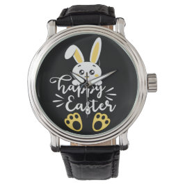 Reloj De Pulsera Conejo de Pascua Feliz con pinturas amarillas