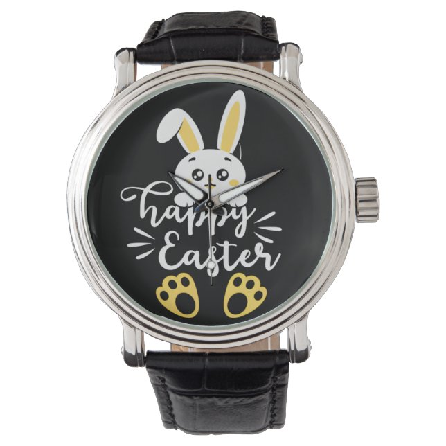 Reloj De Pulsera Conejo de Pascua Feliz con pinturas amarillas (Anverso)
