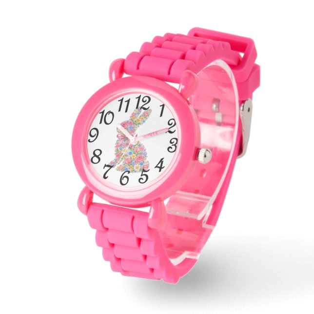 Reloj De Pulsera Conejo floral rosa (Ángulo)