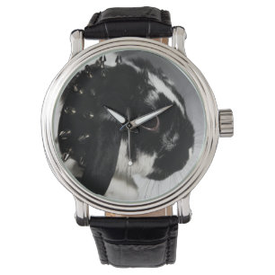 Reloj De Pulsera Conejo negro y blanco con collar disecado