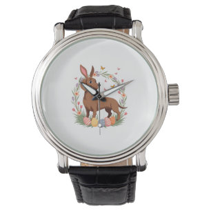 Reloj De Pulsera Conejo perro vintage de Pascua Dachshund con huevo