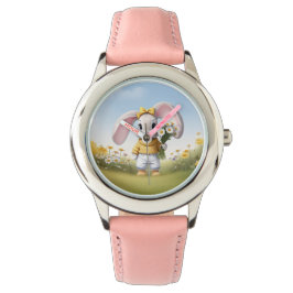 Reloj De Pulsera Conejo sosteniendo ramo de margaritas blancas