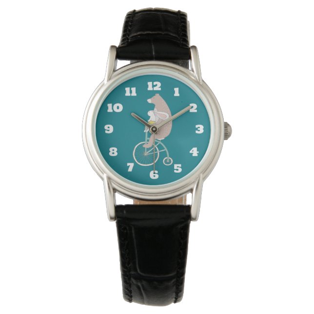 Reloj De Pulsera Conejo y oso caprichosos montando una bicicleta (Anverso)