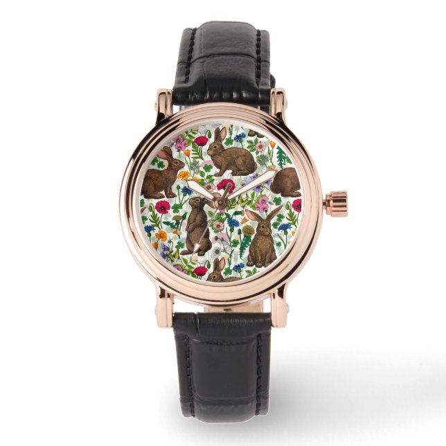 Reloj De Pulsera Conejos y flores silvestres (Anverso)