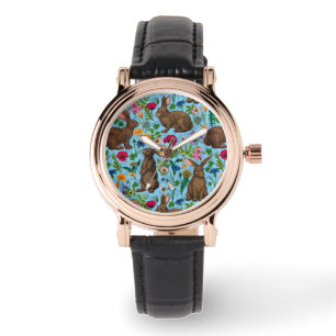 Reloj De Pulsera Conejos y flores silvestres
