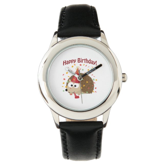 Reloj De Pulsera Confetti Happy Birthday Hedgehog (Anverso)