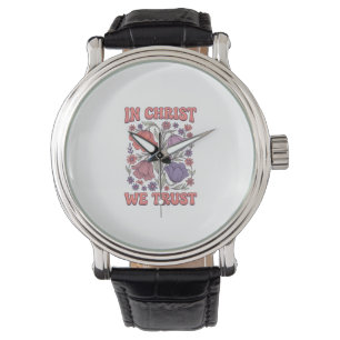 Reloj De Pulsera Confiamos en Cristo Diseño Floral Cristiano Vector