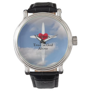 Reloj De Pulsera Confiar en Dios en la Cruz en el cielo con nombre