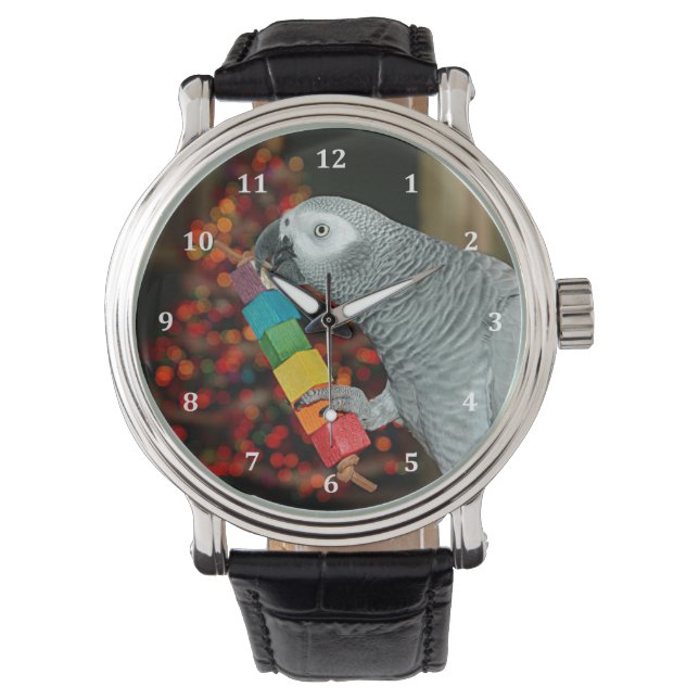 Reloj De Pulsera Congo: Loro gris africano, árbol navideño (Anverso)