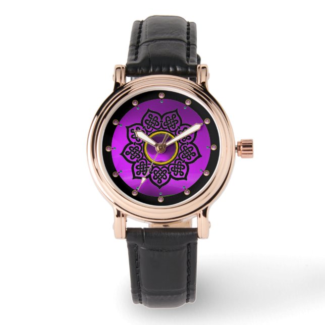 RELOJ DE PULSERA CONOCIMIENTOS CELÁTICOS FLORES PURPLE AMETYST GEMS (Anverso)
