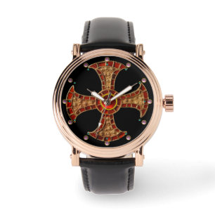 Reloj De Pulsera CONSECUCIÓN ANTIGUA CROSS Red Ruby Gemstones