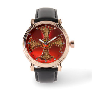 Reloj De Pulsera CONSECUCIÓN ANTIGUA CROSS Red Ruby Gemstones