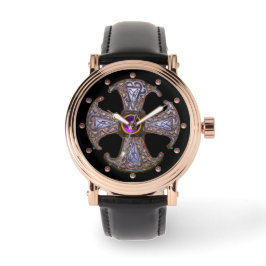 Reloj De Pulsera CONSECUCIÓN ANTIGUA Gemas Púrpura CRUZ