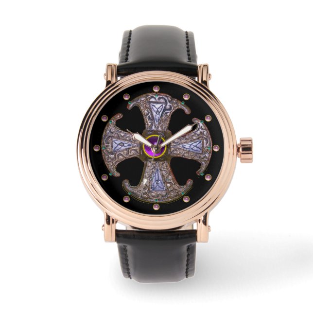 Reloj De Pulsera CONSECUCIÓN ANTIGUA Gemas Púrpura CRUZ (Anverso)
