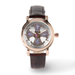 Reloj De Pulsera CONSECUCIÓN CELÁTICA ANTIGUA Gemas Púrpura CRUZ