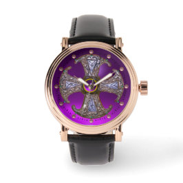 Reloj De Pulsera CONSECUCIÓN CELÁTICA ANTIGUA Gemas Púrpura CRUZ
