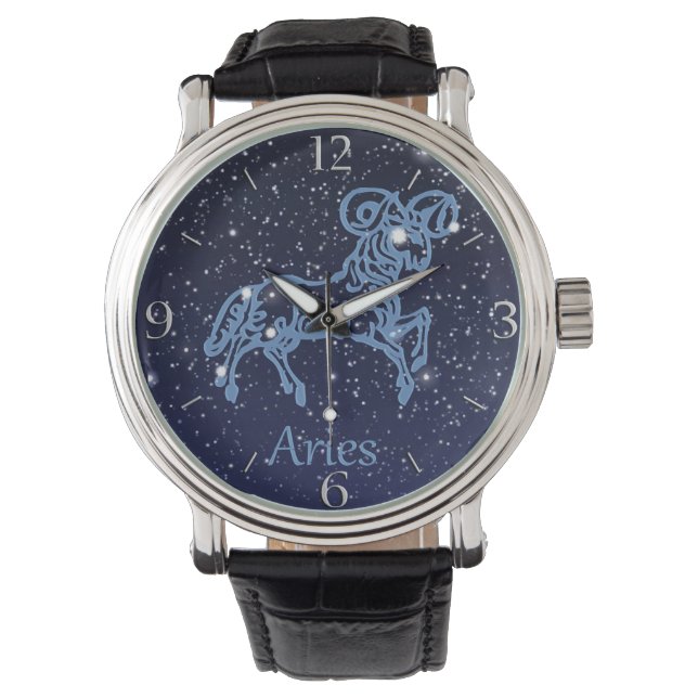 Reloj De Pulsera Constelación de Aries y Rótulo Zodiaco con estrell (Anverso)