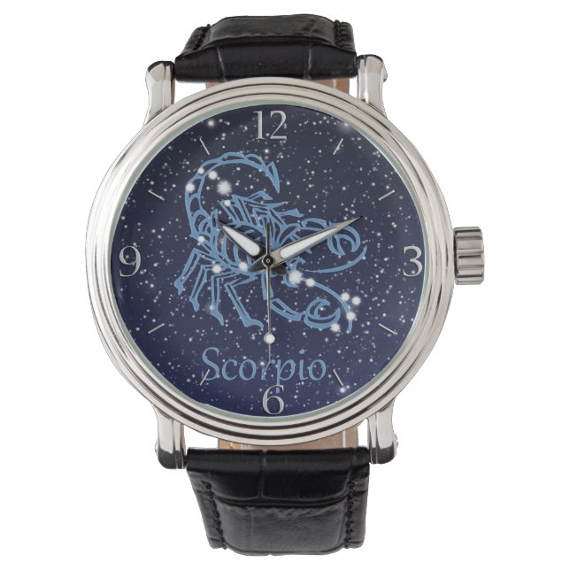 Reloj De Pulsera Constelación de Escorpio y Rótulo zodiaco con estr (Anverso)