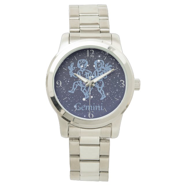 Reloj De Pulsera Constelación de Gemini y Rótulo Zodiaco con estrel (Anverso)