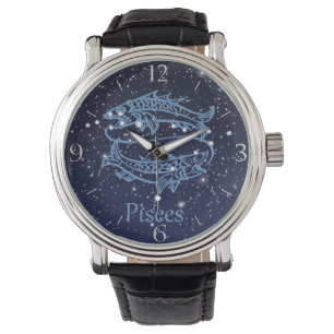 Reloj De Pulsera Constelación Pisces y Rótulo Zodiaco con Estrell