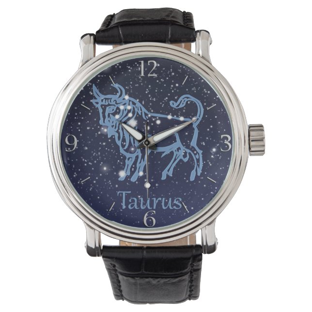 Reloj De Pulsera Constelación Taurus y Rótulo Zodiaco con estrellas (Anverso)