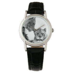 Reloj De Pulsera Contraste de leones negros y blancos
