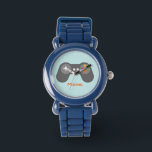 Reloj De Pulsera Controlador de videojuegos azul claro<br><div class="desc">Este divertido reloj cuenta con un ilustracion vectorial fresco de un controlador de videojuegos y se puede personalizar con el nombre,  el monograma,  el original o cualquier texto de su elección para un regalo perfecto para el personalizado.</div>