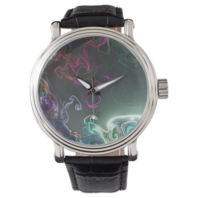 Reloj De Pulsera Cool Abstract Neon Liquid Art Black (Anverso)