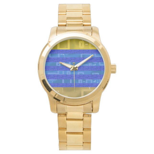 Reloj De Pulsera Cool Blue Gold Geometric Stripes (Anverso)