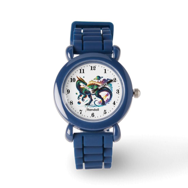 Reloj De Pulsera Cool Boys Cosmic Dinosaur add name  (Anverso)