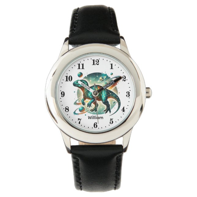 Reloj De Pulsera Cool Boys Cosmic Dinosaur add name (Anverso)