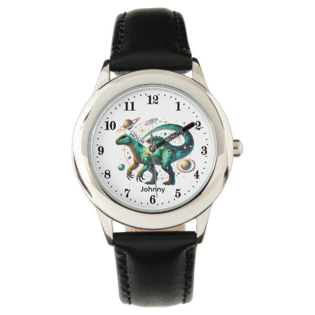 Reloj De Pulsera Cool Boys Cosmic Dinosaur add name Watch  (Anverso)