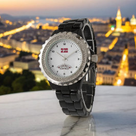 Reloj De Pulsera Copenhague llama a esmalte negro Diamante de imita