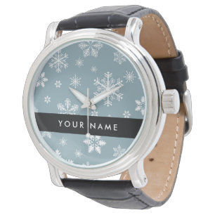 Reloj De Pulsera Copia de Copos de nieve blancos, Gris, Tu nombre,
