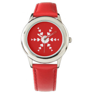 Reloj De Pulsera Copo de nieve del corazón blanco delineado en rojo