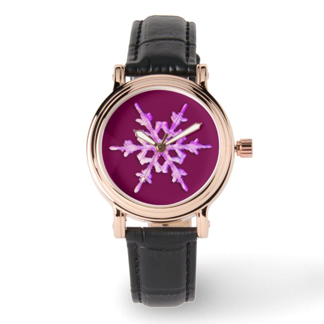 Reloj De Pulsera Copo de nieve iridiscente rosa (Anverso)