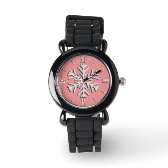 Reloj De Pulsera Copo de nieve plateado de 3 d, fondo de Personaliz (Anverso)