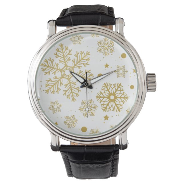 Reloj De Pulsera Copos de nieve dorados (Anverso)