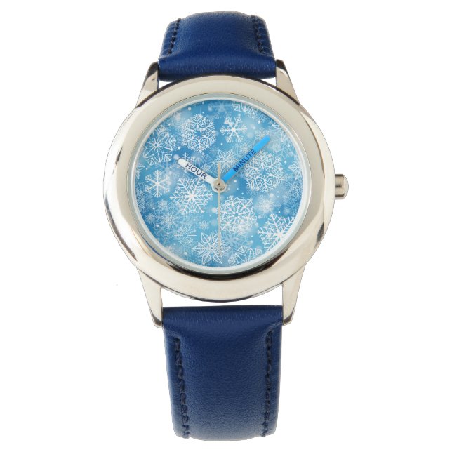 Reloj De Pulsera Copos de nieve en azul (Anverso)