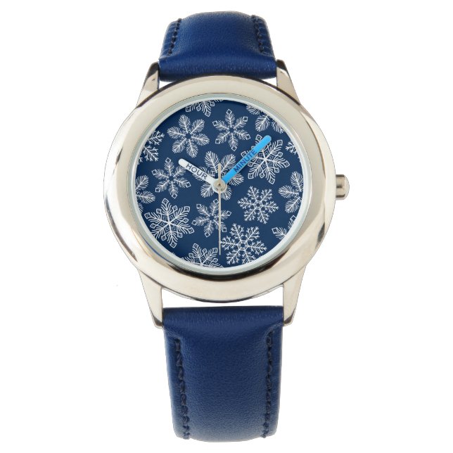 Reloj De Pulsera Copos de nieve en azul oscuro (Anverso)