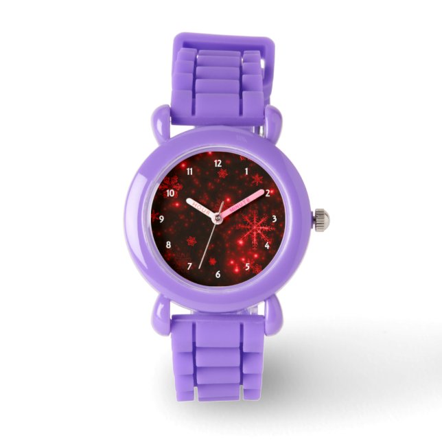 Reloj De Pulsera Copos de nieve en el fondo rojo profundo (Anverso)