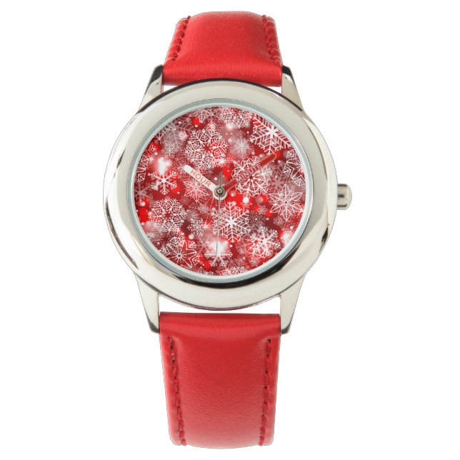 Reloj De Pulsera Copos de nieve en rojo (Anverso)