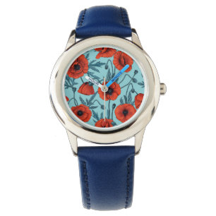 Reloj De Pulsera Coppies rojos y azules en azul piscina