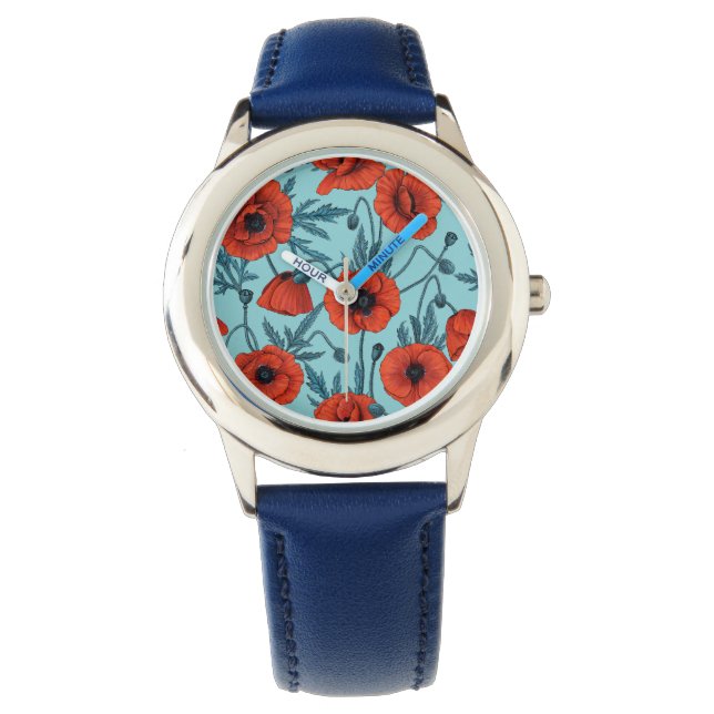 Reloj De Pulsera Coppies rojos y azules en azul piscina (Anverso)