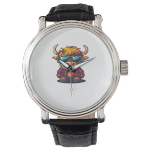 Reloj De Pulsera Coquette Highland Cow Bubblegum Tshirt Design, Hol