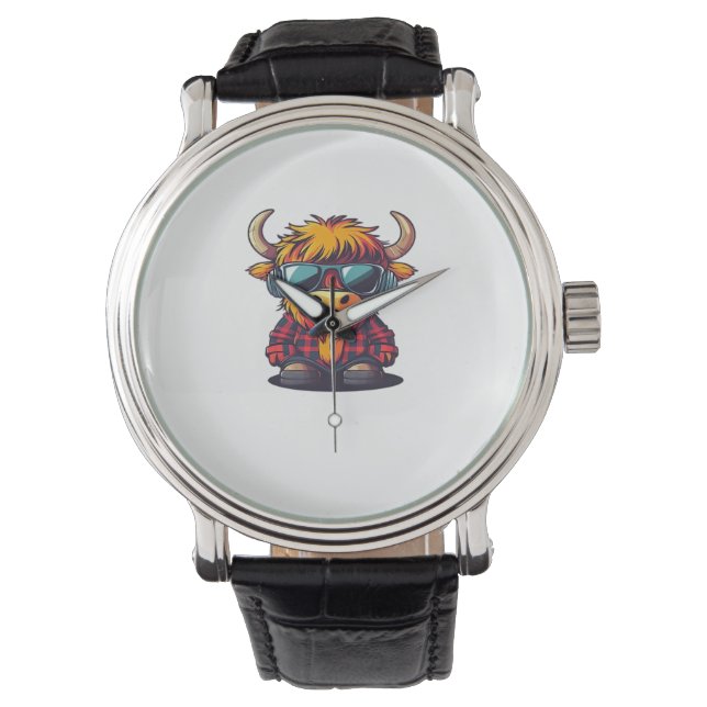 Reloj De Pulsera Coquette Highland Cow Bubblegum Tshirt Design, Hol (Anverso)