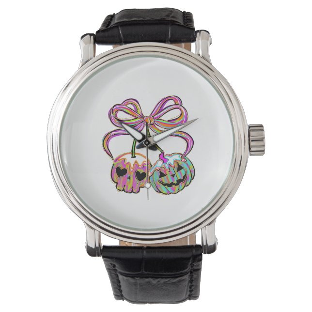 Reloj De Pulsera Coquette Pumpkin Cherries Halloween (Anverso)